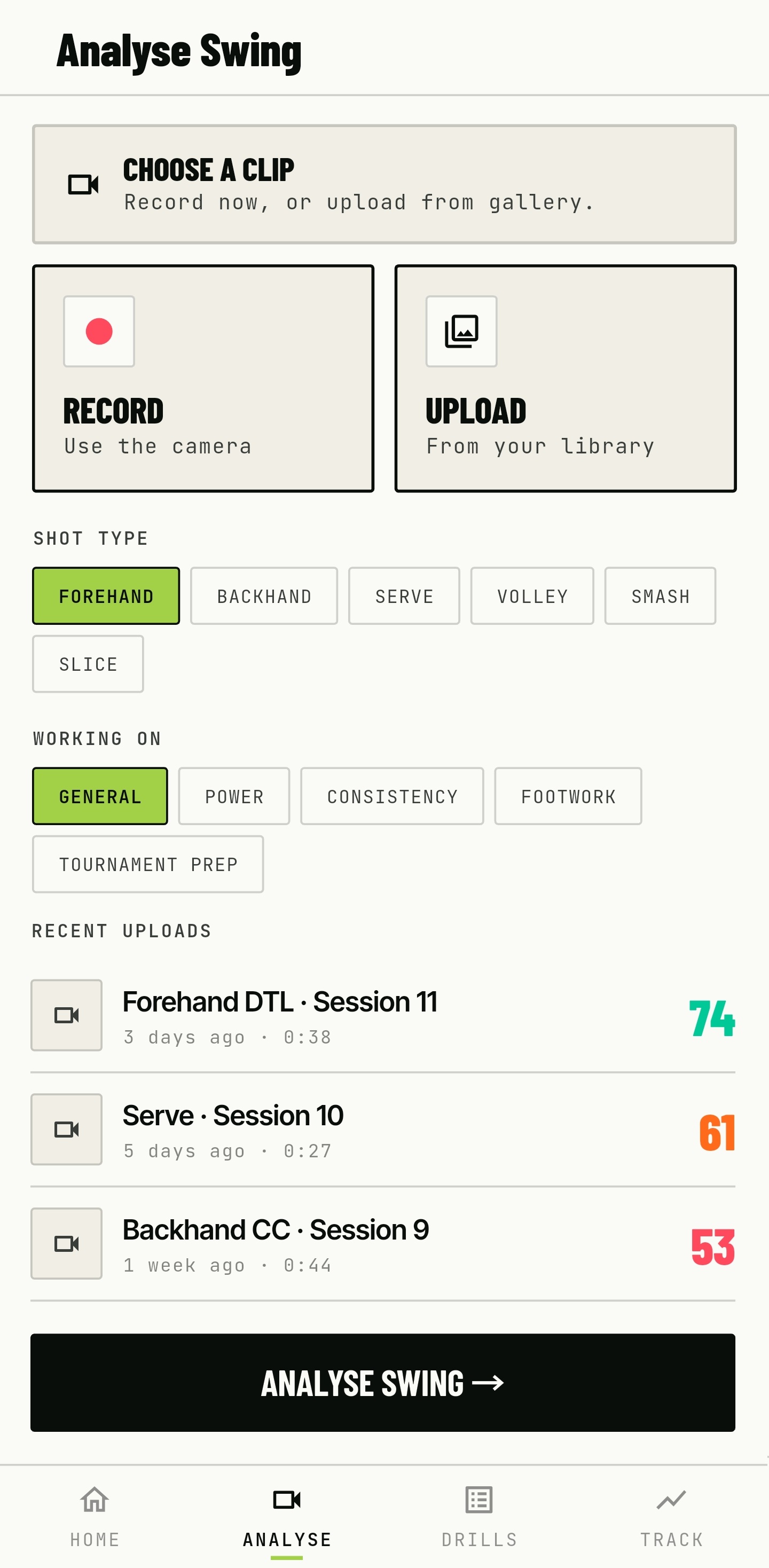 Upload screen